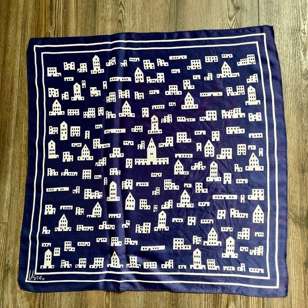 Navy and White Patterned Scarf